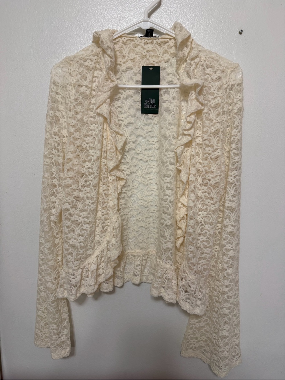 wild fable Cream Lace Ruffle open front cover-up